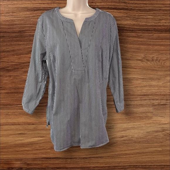 Talbots Tops - Talbots Women Pt Large Popover Blouse Tunic Cotton Classic Stripe Nautical (516)